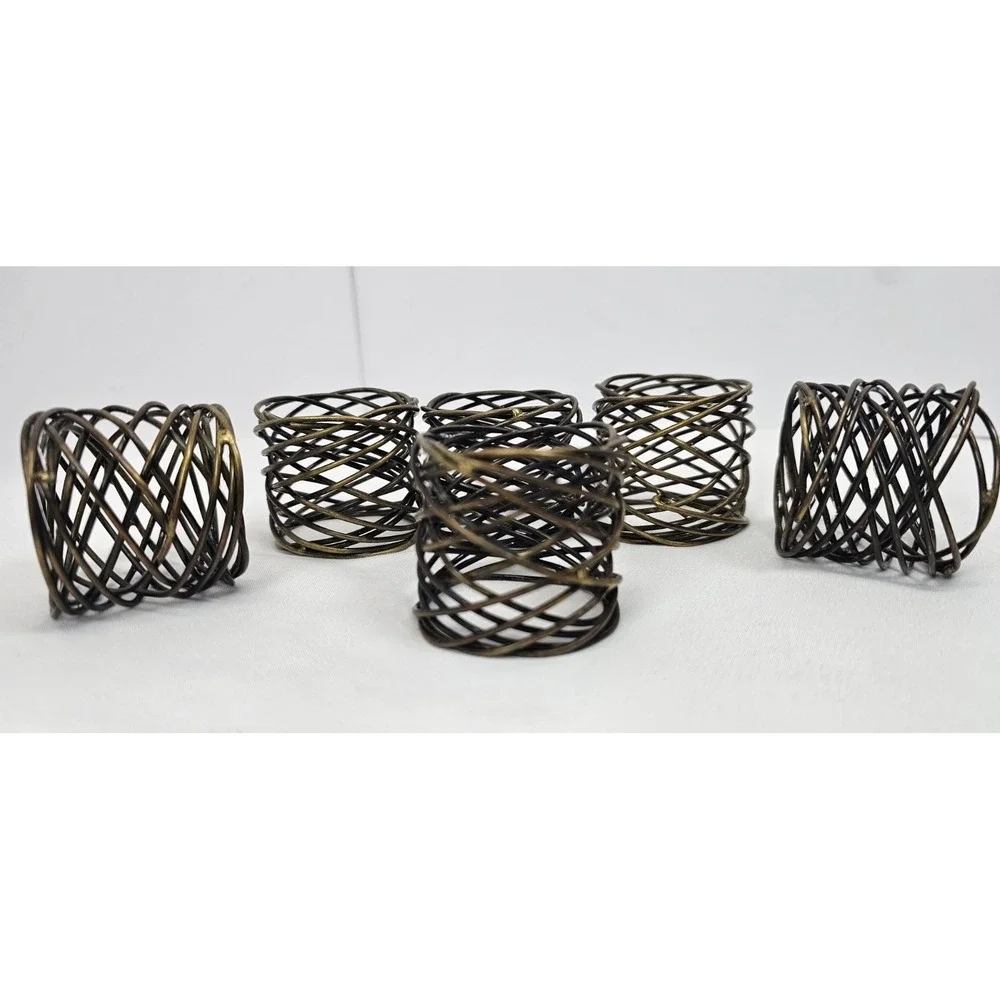 Set of 6‎ Brass Twisted Wire Mesh Napkin Rings / Holders Bird Nest